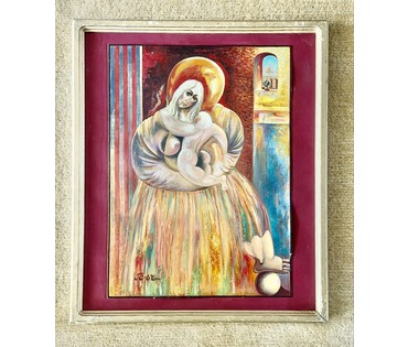 Скрипниченко Г.С. Каталожная работа "Маці", 1967г. Картон, масло. Размер с рамой и паспарту 65х55 см. № 3968 (артикул №3968) - фото №5