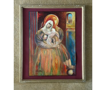 Скрипниченко Г.С. Каталожная работа "Маці", 1967г. Картон, масло. Размер с рамой и паспарту 65х55 см. № 3968 (артикул №3968) - фото №3