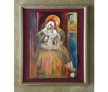 Скрипниченко Г.С. Каталожная работа "Маці", 1967г. Картон, масло. Размер с рамой и паспарту 65х55 см. № 3968 (артикул №3968) - фото №4