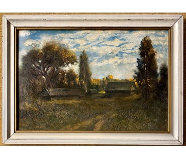 Скрипниченко Г.С "Хутар", 1982г. Картон, масло. Размер с рамой 62,5х45 см. № 3976 (артикул №3976) - фото №1