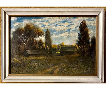 Скрипниченко Г.С "Хутар", 1982г. Картон, масло. Размер с рамой 62,5х45 см. № 3976 (артикул №3976) - фото №2