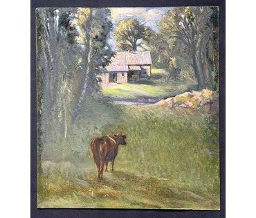 Скрипниченко Г.С "Вёска Белы Бераг.Мая хата", 1987 г. ДВП, масло. Размер 55,5х50 см. № 3980 (артикул №3980) - фото №1