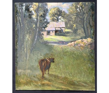 Скрипниченко Г.С "Вёска Белы Бераг.Мая хата", 1987 г. ДВП, масло. Размер 55,5х50 см. № 3980 (артикул №3980) - фото №2