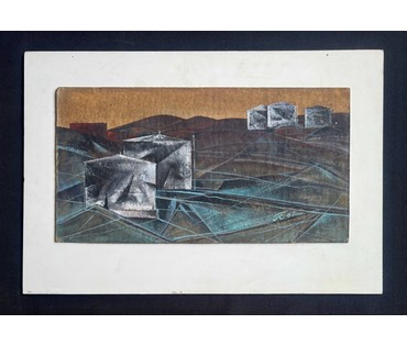 Скрипниченко Г.С "Нафтасховішча", 1962 г. ДВП, масло. Размер с паспарту 40х59 см. № 3981 (артикул №3981) - фото №2