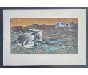 Скрипниченко Г.С "Нафтасховішча", 1962 г. ДВП, масло. Размер с паспарту 40х59 см. № 3981 (артикул №3981) - фото №3