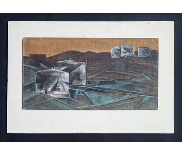 Скрипниченко Г.С "Нафтасховішча", 1962 г. ДВП, масло. Размер с паспарту 40х59 см. № 3981 (артикул №3981) - фото №1