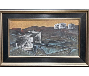Скрипниченко Г.С "Нафтасховішча", 1962 г. ДВП, масло. Размер с рамой 62,5х40 см. № 3981 (артикул №3981) - фото №1