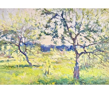 Максимцев К.И "Старый сад цветёт", 1963г. Холст, масло. Размер с родной рамой 108х81 см. № 3982 (артикул №3982) - фото №4