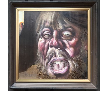 Скрипниченко Г.С. Каталожная работа "Ветэрынарны ўрач" 21 стагодзя Іўеўскі раён", 1989г. Холст, масло. Размер с рамой 72х72 см. № 3983 (артикул №3983) - фото №3