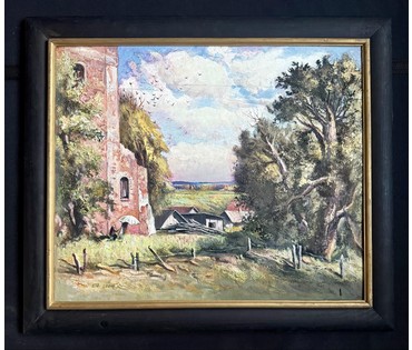 Скрипниченко Г.С. Каталожная работа "Ушачына.Вёска Селішча.Уладзимир Сулкоўскі на эцюдах.Спякота", 2004г. ДВП, масло. Размер с рамой 61х71 см. № 3984 (артикул №3984) - фото №2