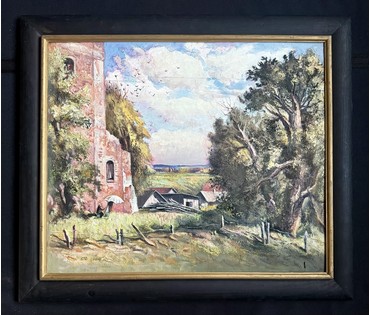 Скрипниченко Г.С. Каталожная работа "Ушачына.Вёска Селішча.Уладзимир Сулкоўскі на эцюдах.Спякота", 2004г. ДВП, масло. Размер с рамой 61х71 см. № 3984 (артикул №3984) - фото №3