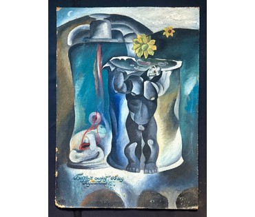 Скрипниченко Г.С. Каталожная работа "Бытовой сюжет", 1965г. ДВП, масло. Размер 80х56,5 см. № 3985 (артикул №3985) - фото №1