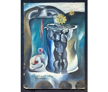 Скрипниченко Г.С. Каталожная работа "Бытовой сюжет", 1965г. ДВП, масло. Размер 80х56,5 см. № 3985 (артикул №3985) - фото №2