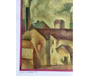 Скрипниченко Г.С "Мінск.Піўзавод", 1967г. Холст, масло. Размер с рамой и паспарту 72х61 см. № 3987 (артикул №3987) - фото №3