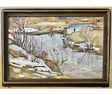 Катков С.П "Последний снег", холст, масло. Размер с рамой 100х68,5 см. № 3991 (артикул №3991) - фото №1