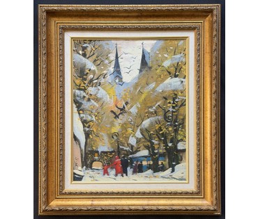 Шкарубо В.Ф. Ранняя работа "Рига", 1992г. Холст, масло. Размер с рамой 50,5х58,5 см. № 3992 (артикул №3992) - фото №1