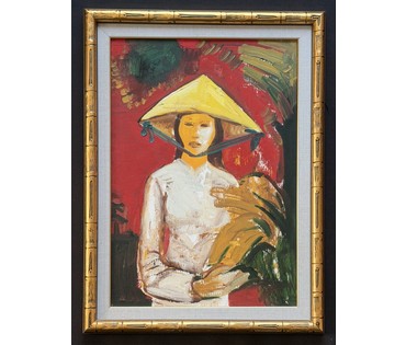 Щемелёв Л.Д "Девушка из Вьетнама", 1977г. Картон, масло. Размер с рамой 42х57 см. № 3993 (артикул №3993) - фото №2