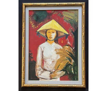 Щемелёв Л.Д "Девушка из Вьетнама", 1977г. Картон, масло. Размер с рамой 42х57 см. № 3993 (артикул №3993) - фото №4