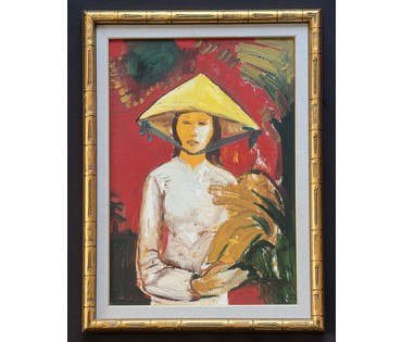 Щемелёв Л.Д "Девушка из Вьетнама", 1977г. Картон, масло. Размер с рамой 42х57 см. № 3993 (артикул №3993) - фото №1