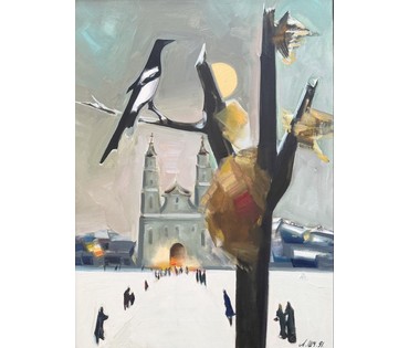 Щемелёв Л.Д "Костёл",1991г. Холст, масло. Размер с родной рамой 86х66 см. № 3995 (артикул №3995) - фото №5