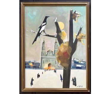 Щемелёв Л.Д "Костёл",1991г. Холст, масло. Размер с родной рамой 86х66 см. № 3995 (артикул №3995) - фото №2