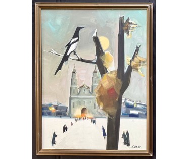 Щемелёв Л.Д "Костёл",1991г. Холст, масло. Размер с родной рамой 86х66 см. № 3995 (артикул №3995) - фото №4