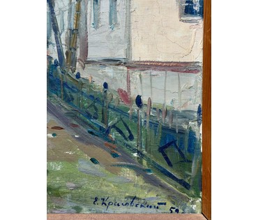 Красовский Е.Е "Красная поляна", 1953г. Холст на картоне, энкаустика. Размер с родной рамой 72,5х53,5 см. № 4002 (артикул №4002) - фото №8