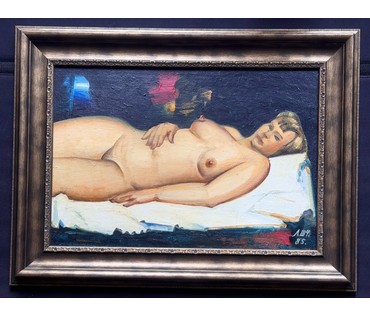 Щемелёв Л.Д "Обнажённая", 1985г. Холст, масло. Размер с рамой 52,5х70 см. № 4012 (артикул №4012) - фото №2
