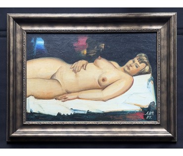 Щемелёв Л.Д "Обнажённая", 1985г. Холст, масло. Размер с рамой 52,5х70 см. № 4012 (артикул №4012) - фото №3