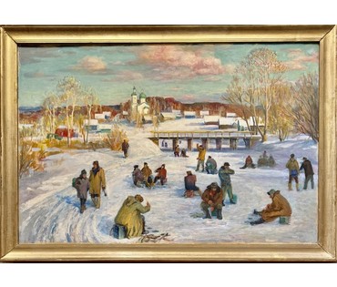 Меренков М.А "По первому снегу", 1988г. Холст, масло. Размер 145х102,5 см. № 4016 (артикул №4016) - фото №3