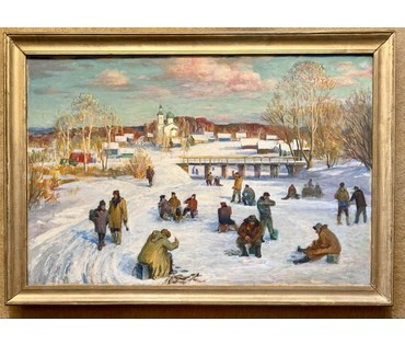 Меренков М.А "По первому снегу", 1988г. Холст, масло. Размер 145х102,5 см. № 4016 (артикул №4016) - фото №1