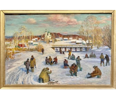 Меренков М.А "По первому снегу", 1988г. Холст, масло. Размер 145х102,5 см. № 4016 (артикул №4016) - фото №4