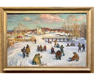 Меренков М.А "По первому снегу", 1988г. Холст, масло. Размер 145х102,5 см. № 4016 (артикул №4016) - фото №2