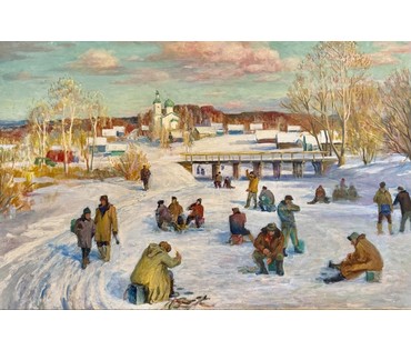Меренков М.А "По первому снегу", 1988г. Холст, масло. Размер 145х102,5 см. № 4016 (артикул №4016) - фото №5
