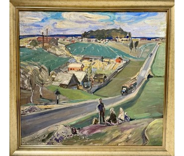 Щемелёв Л. Д "Логойский тракт", 1961 г. Холст, масло. Размер с рамой 107х103,5 см. № 4030 (артикул №4030) - фото №4
