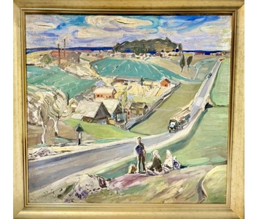 Щемелёв Л. Д "Логойский тракт", 1961 г. Холст, масло. Размер с рамой 107х103,5 см. № 4030 (артикул №4030) - фото №3