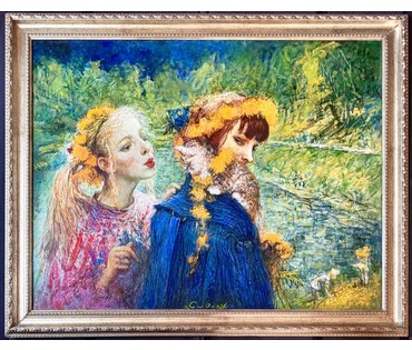 Смоляк А.Н. Каталожная работа "Одуванчики", 2006г. Холст, масло. Размер с рамой 101,5х82 см. № 4046 (артикул №4046) - фото №1