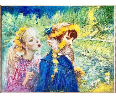 Смоляк А.Н. Каталожная работа "Одуванчики", 2006г. Холст, масло. Размер с рамой 101,5х82 см. № 4046 (артикул №4046) - фото №5