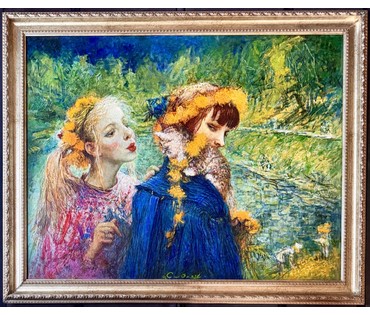 Смоляк А.Н. Каталожная работа "Одуванчики", 2006г. Холст, масло. Размер с рамой 101,5х82 см. № 4046 (артикул №4046) - фото №2
