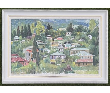 Данциг М.В. Каталожная работа. "Гагры". 1980г. Картон, масло. Размер с рамой 94х66 см. № 4051 (артикул №4051) - фото №3