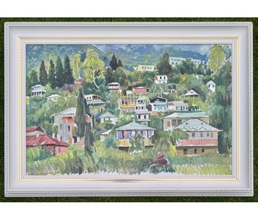 Данциг М.В. Каталожная работа. "Гагры". 1980г. Картон, масло. Размер с рамой 94х66 см. № 4051 (артикул №4051) - фото №2