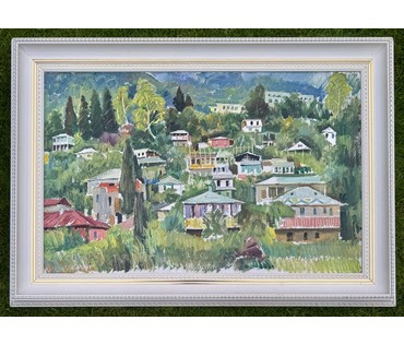 Данциг М.В. Каталожная работа. "Гагры". 1980г. Картон, масло. Размер с рамой 94х66 см. № 4051 (артикул №4051) - фото №1