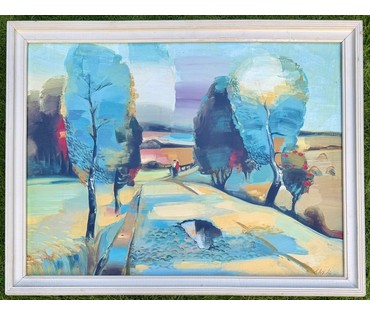 Щемелёв Л.Д "Дорога на Радошковичи.Свидание", 1986г. Холст, масло. Размер с родной рамой 88х68 см. № 4054 (артикул №4054) - фото №3