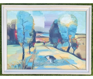 Щемелёв Л.Д "Дорога на Радошковичи.Свидание", 1986г. Холст, масло. Размер с родной рамой 88х68 см. № 4054 (артикул №4054) - фото №2
