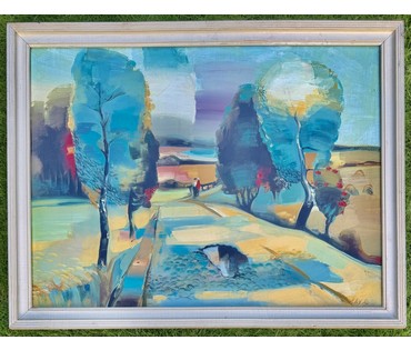 Щемелёв Л.Д "Дорога на Радошковичи.Свидание", 1986г. Холст, масло. Размер с родной рамой 88х68 см. № 4054 (артикул №4054) - фото №4