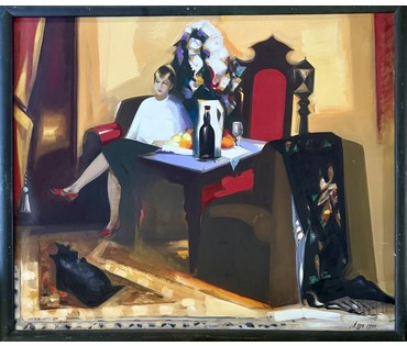 Щемелёв Л.Д. Каталожная работа "Натюрморт в интерьере", 1995 г. Холст, масло. Размер 100х120 см. № 4067 (артикул №4067) - фото №1