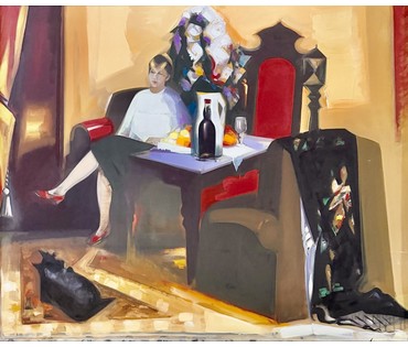 Щемелёв Л.Д. Каталожная работа "Натюрморт в интерьере", 1995 г. Холст, масло. Размер 100х120 см. № 4067 (артикул №4067) - фото №3