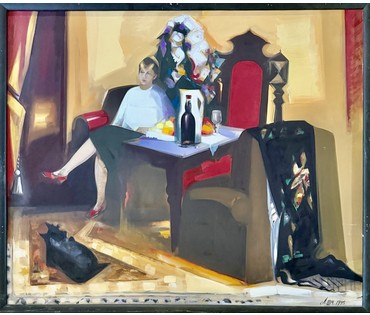Щемелёв Л.Д. Каталожная работа "Натюрморт в интерьере", 1995 г. Холст, масло. Размер 100х120 см. № 4067 (артикул №4067) - фото №4