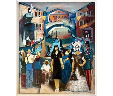 Щемелёв Л.Д. Каталожная работа "Настя в Венеции", 1995г. Холст, масло. Размер с рамой 130,5 х110 см. № 4068 (артикул №4068) - фото №2