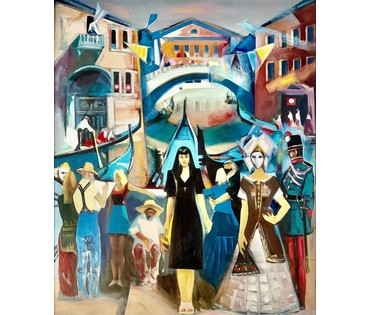 Щемелёв Л.Д. Каталожная работа "Настя в Венеции", 1995г. Холст, масло. Размер с рамой 130,5 х110 см. № 4068 (артикул №4068) - фото №5